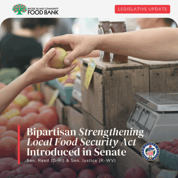 Graphic displays the RI Community Food Bank logo beside text box reading 